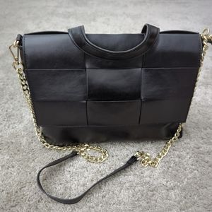 ANNA PAOLA Made In Italy Leather Woven Flap Satchel